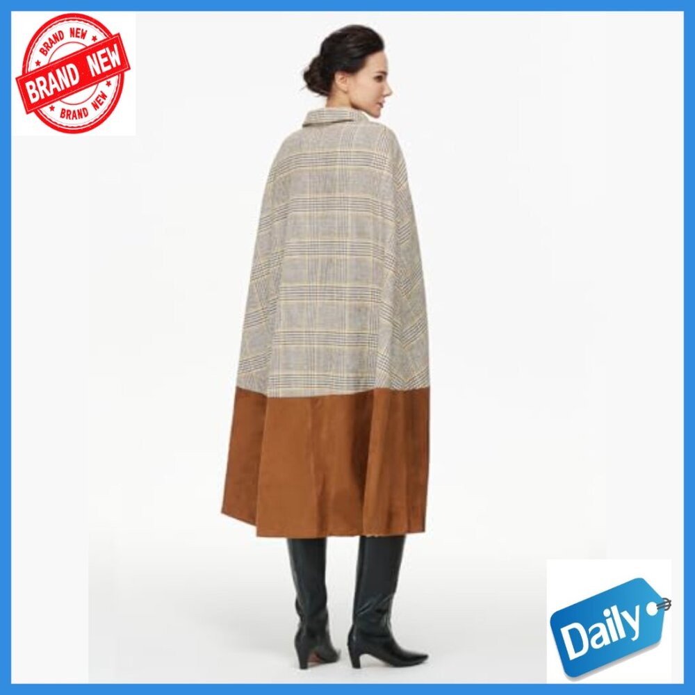 Wool Blend Cape Coat with Leather Patchwork, Midi… - image 2